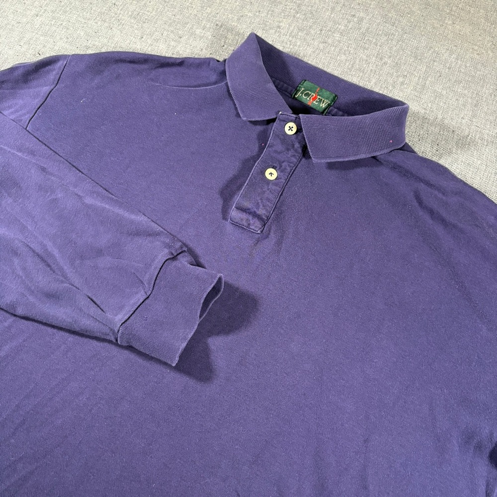 J.Crew Oarsman Polo Shirt Men Large Purple Long Sleeve Cotton Jersey Ribbed Cuff